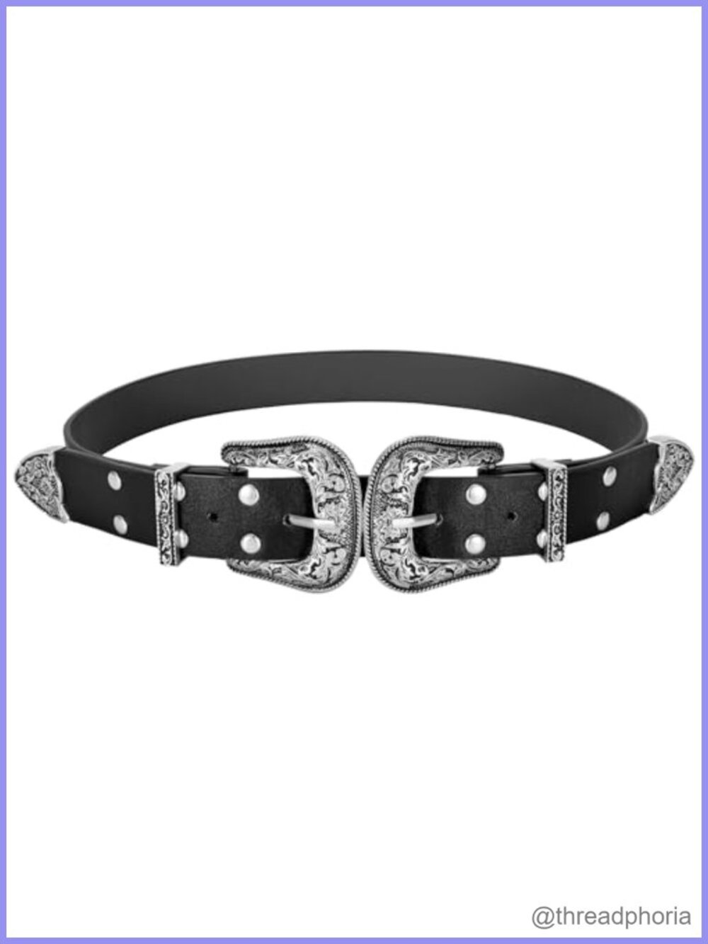 Vintage Double Buckle Faux Leather Western Belt Cowgirl Style